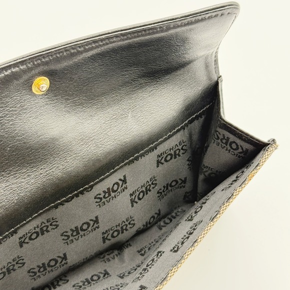 Michael Kors Monogram Wallet Brown Black Canvas Leather Snap Closure - Picture 3 of 9